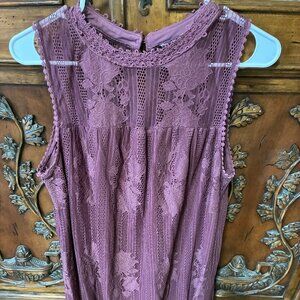 Retro 50s 60s Mauve Lace Floral Wiggle Sheath Cocktail Dress Large Boho Romantic